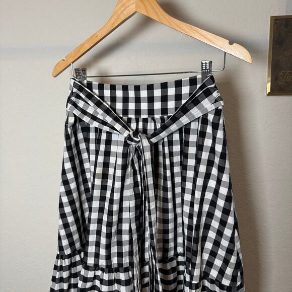 Women's J.Crew Black and White Gingham‎ Tie Waist Ruffle Hem Skirt Size 4 - Picture 3 of 8
